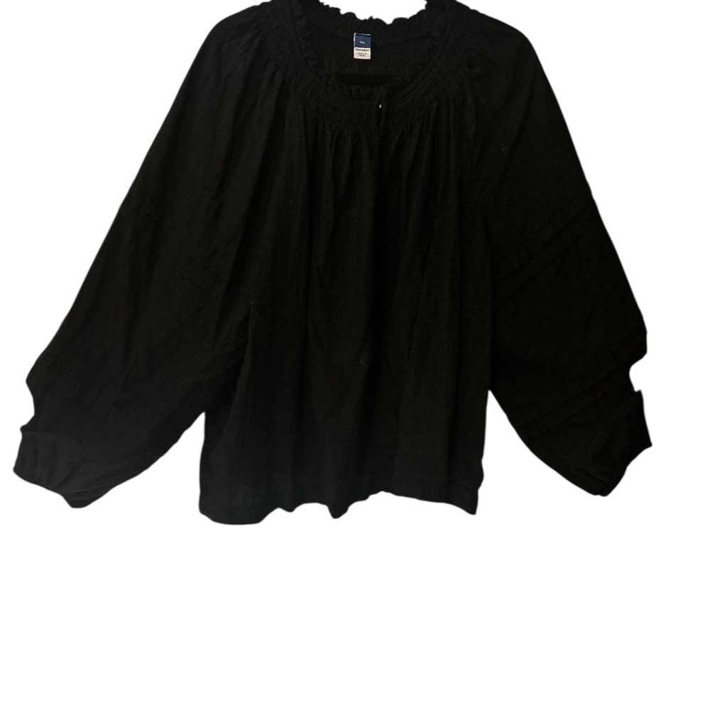 Old Navy Black Bishop Sleeve Blouse with Bib Collar